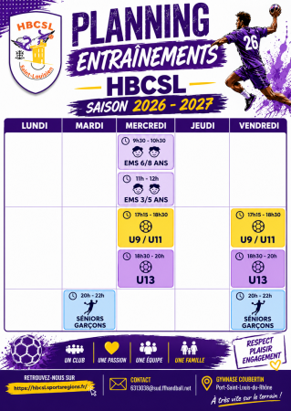 Planning Entrainements 2026 / 2027