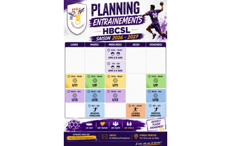 Planning Entrainements 2026 / 2027